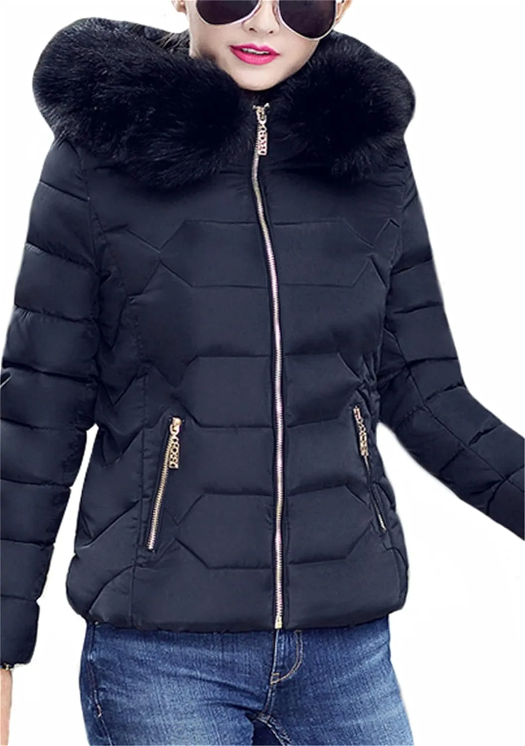 Women Oversized Warm Outwear Coats Quilted Parka Down Coat Long Sleeve Full Zip Puffer Jacket