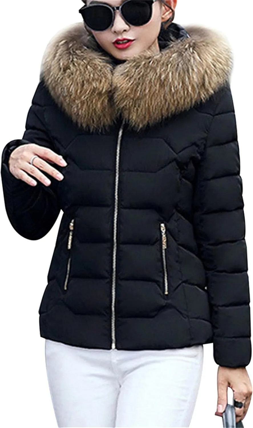 Women Oversized Warm Outwear Coats Quilted Parka Down Coat Long Sleeve Full Zip Puffer Jacket