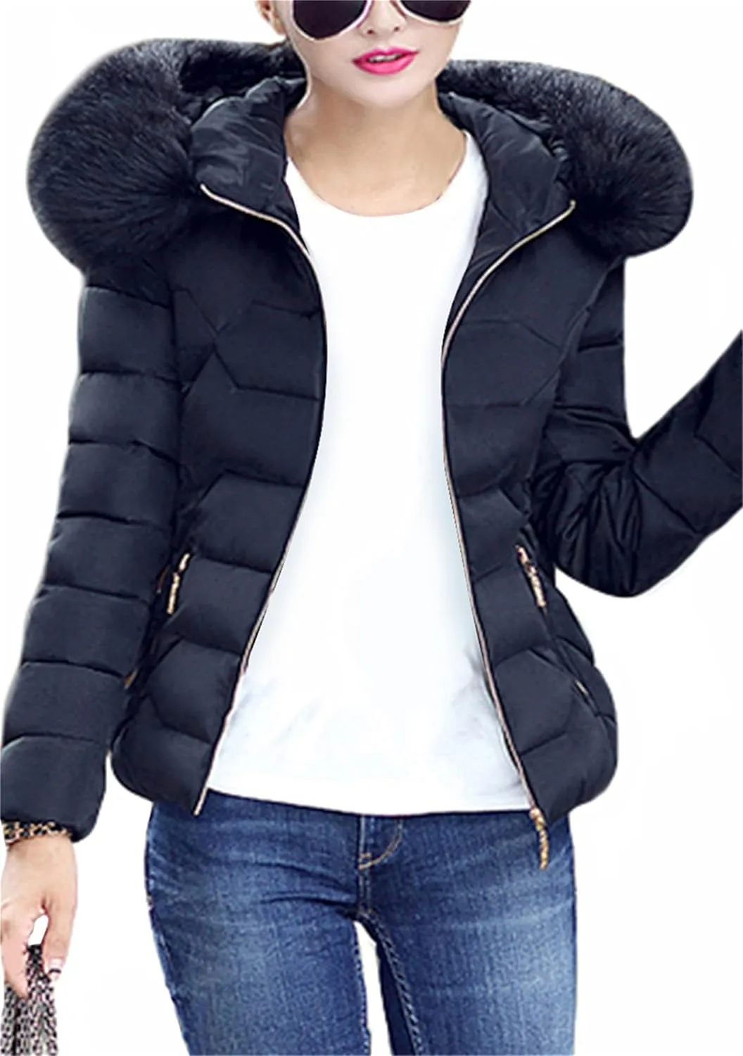 Women Oversized Warm Outwear Coats Quilted Parka Down Coat Long Sleeve Full Zip Puffer Jacket