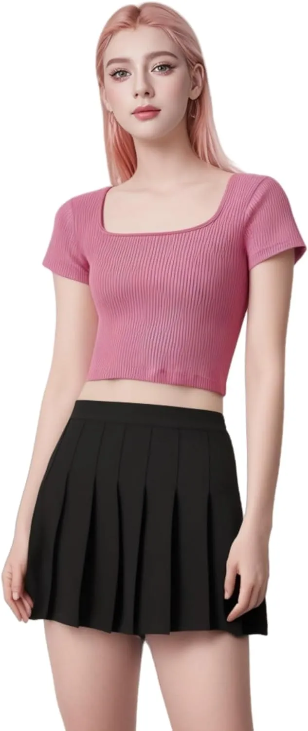 Women Pleated Mini Skirt with Elastic Waist High Waist Skirt with Lining Shorts for Halloween Dress up Daily Wear