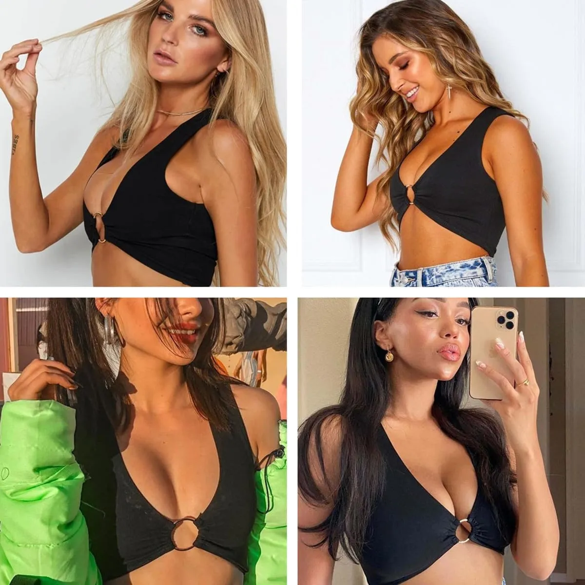 Women Sexy Crop Tops, Deep V Sleeveless Vest Tops Hollow Out Ruched Ring Cropped T-Shirt Summer Camisole Tank Top