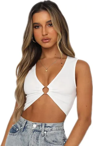 Women Sexy Crop Tops, Deep V Sleeveless Vest Tops Hollow Out Ruched Ring Cropped T-Shirt Summer Camisole Tank Top