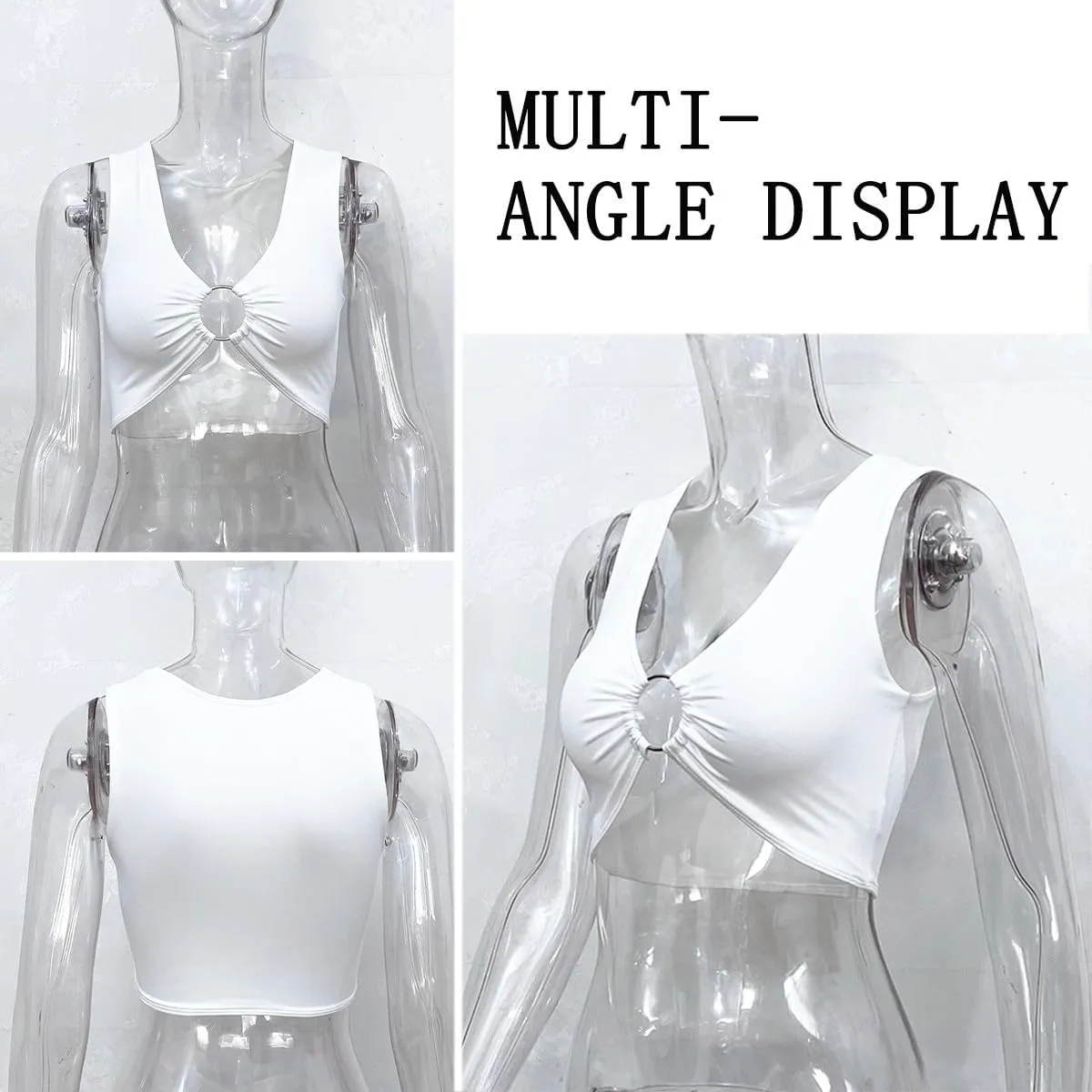 Women Sexy Crop Tops, Deep V Sleeveless Vest Tops Hollow Out Ruched Ring Cropped T-Shirt Summer Camisole Tank Top
