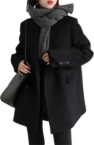 Women Wool Blend Coat Solid Mid Long Woolen Blazer Thick Warm Overcoat Office Lady Wintertops