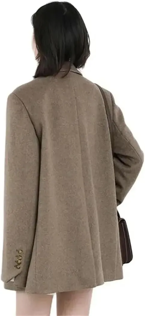 Women Wool Blend Coat Solid Mid Long Woolen Blazer Thick Warm Overcoat Office Lady Wintertops