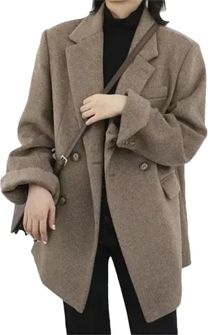 Women Wool Blend Coat Solid Mid Long Woolen Blazer Thick Warm Overcoat Office Lady Wintertops