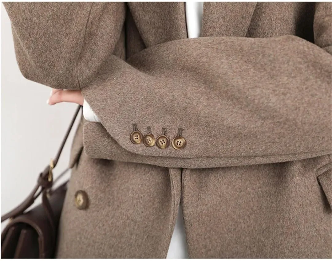 Women Wool Blend Coat Solid Mid Long Woolen Blazer Thick Warm Overcoat Office Lady Wintertops