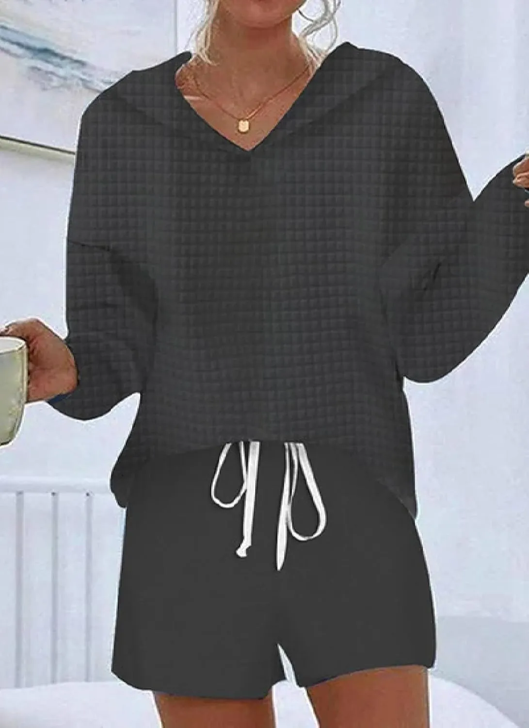 Women's 2025 Spring Fashion Striped 2 Piece Outfits Long Sleeve Sweatsuits Sets Hoodies with Short SweatPants Outfit