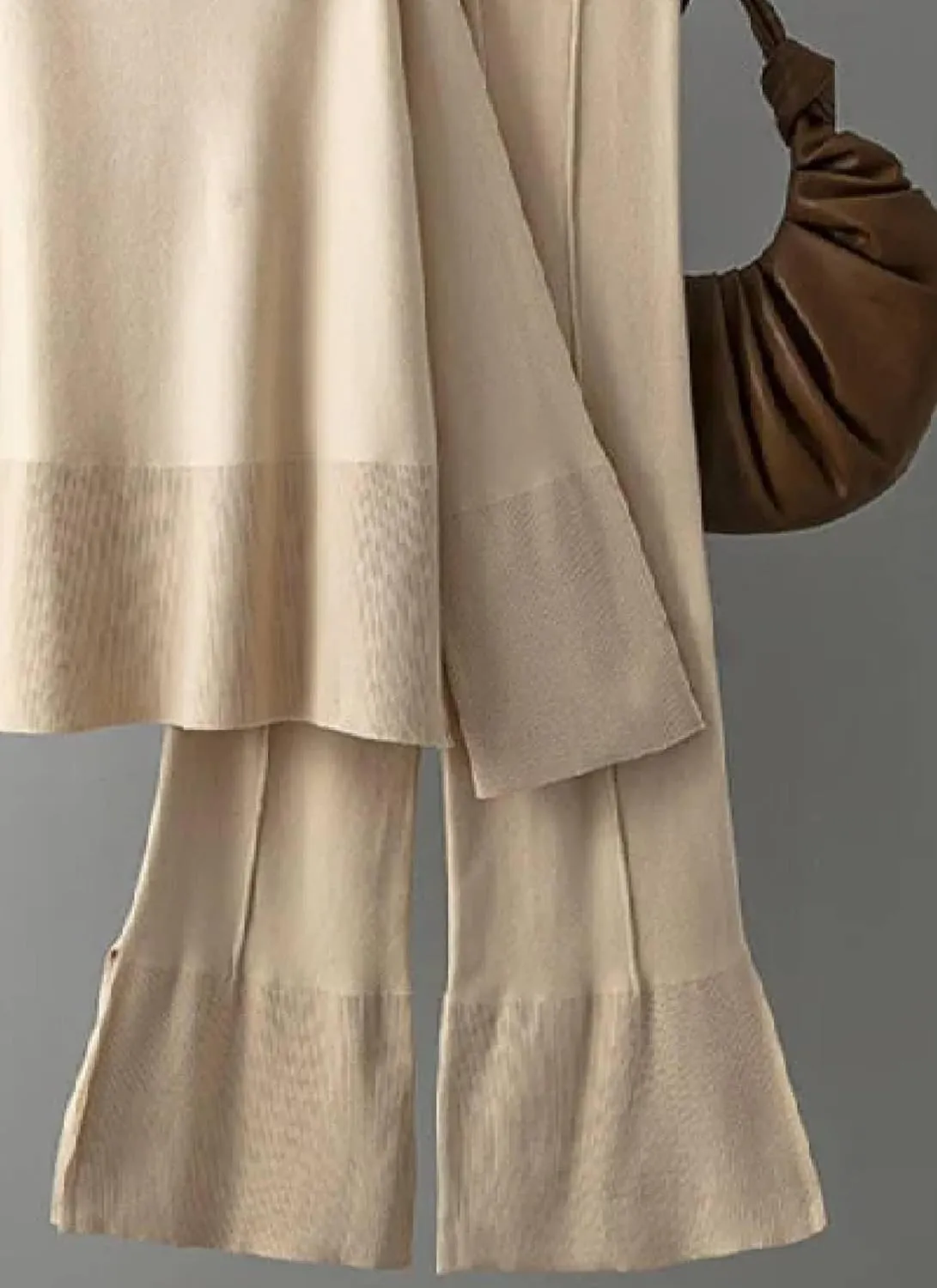 Women's Beige Knit Sweater and Wide Leg Pants Set 2025 Spring Summer Cozy Casual Outfit Lounge Travel Outfit