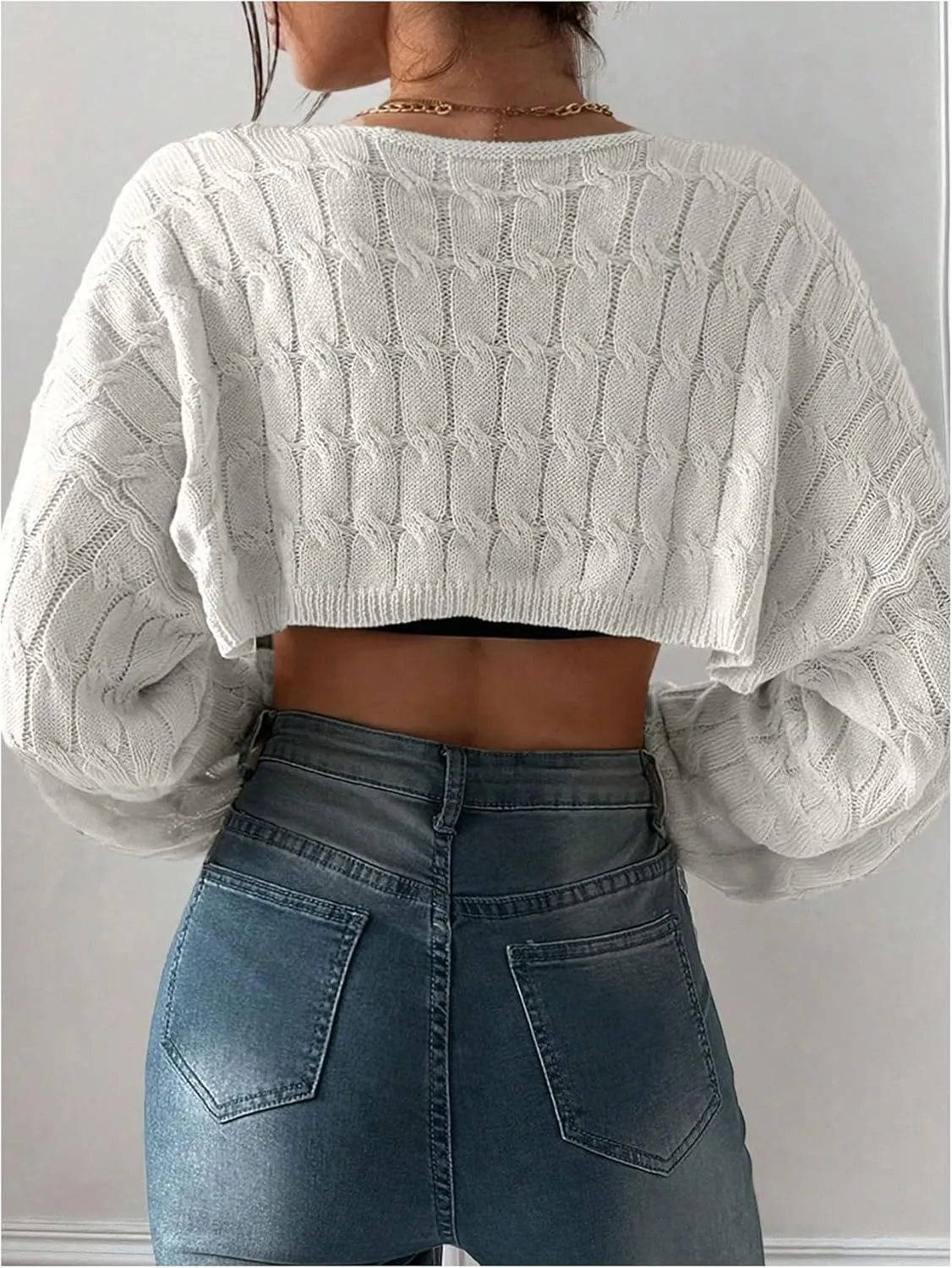 Women's Bolero Shrug Long Sleeve Open Front Cable Knit Lightweight Cropped Cardigan Trendy Fashion