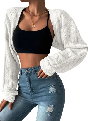 Women's Bolero Shrug Long Sleeve Open Front Cable Knit Lightweight Cropped Cardigan Trendy Fashion