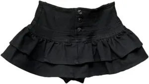 Women's Button Front Layered Ruffles Denim Skirt with High Waist Summer Y2K Pleated Mini Skirt