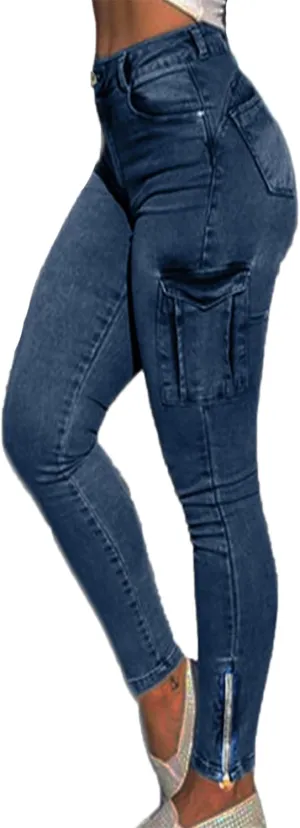Women's Cargo Pants Casual High Waisted Skinny Stretch Trousers Pants with Pockets