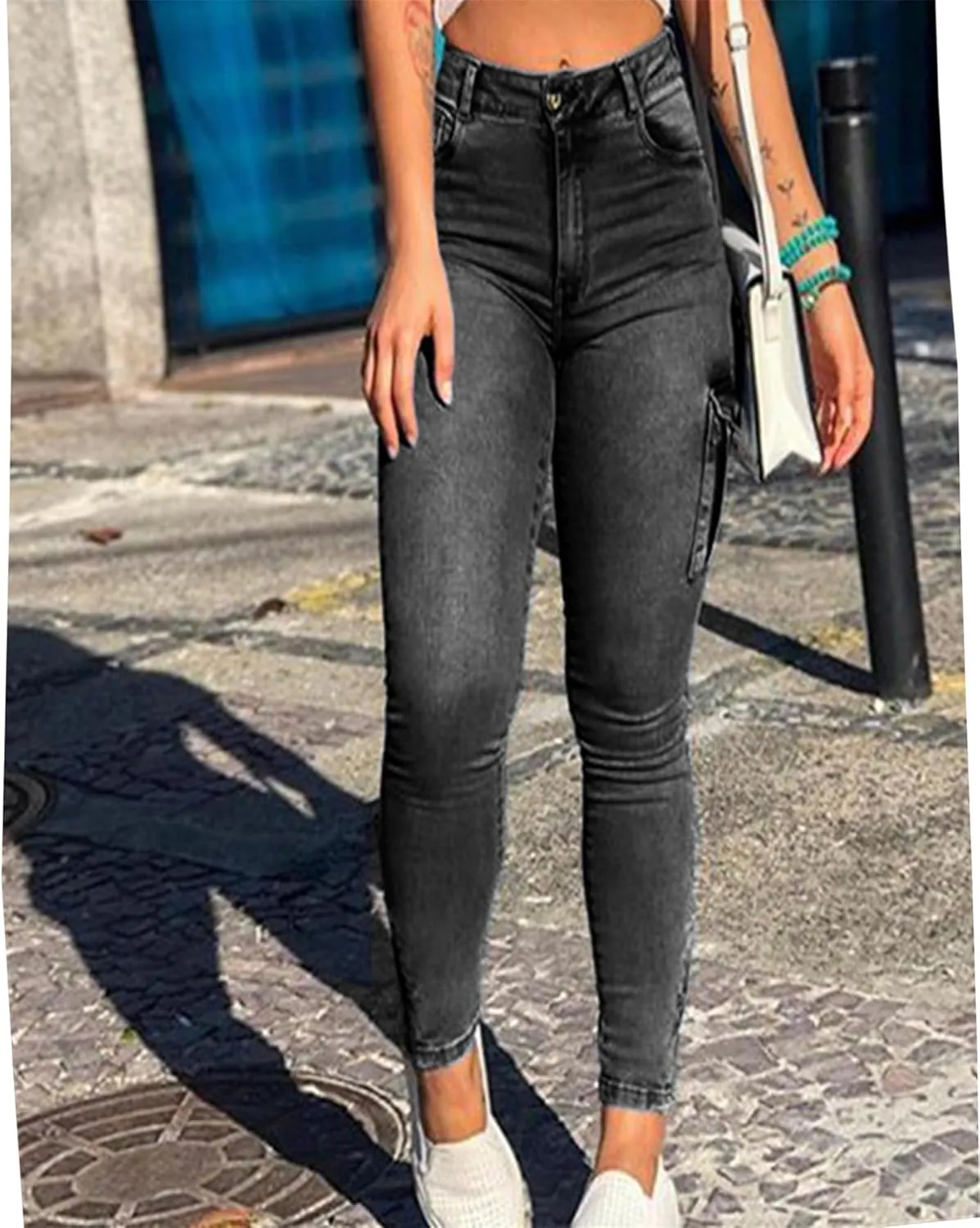 Women's Cargo Pants Casual High Waisted Skinny Stretch Trousers Pants with Pockets