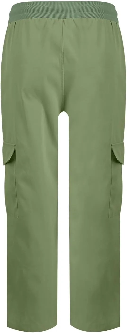 Womens Cargo Pants Casual Loose Hiking Pants Drawstring High Waisted Cropped Pants Trendy Cargo Joggers with Pockets