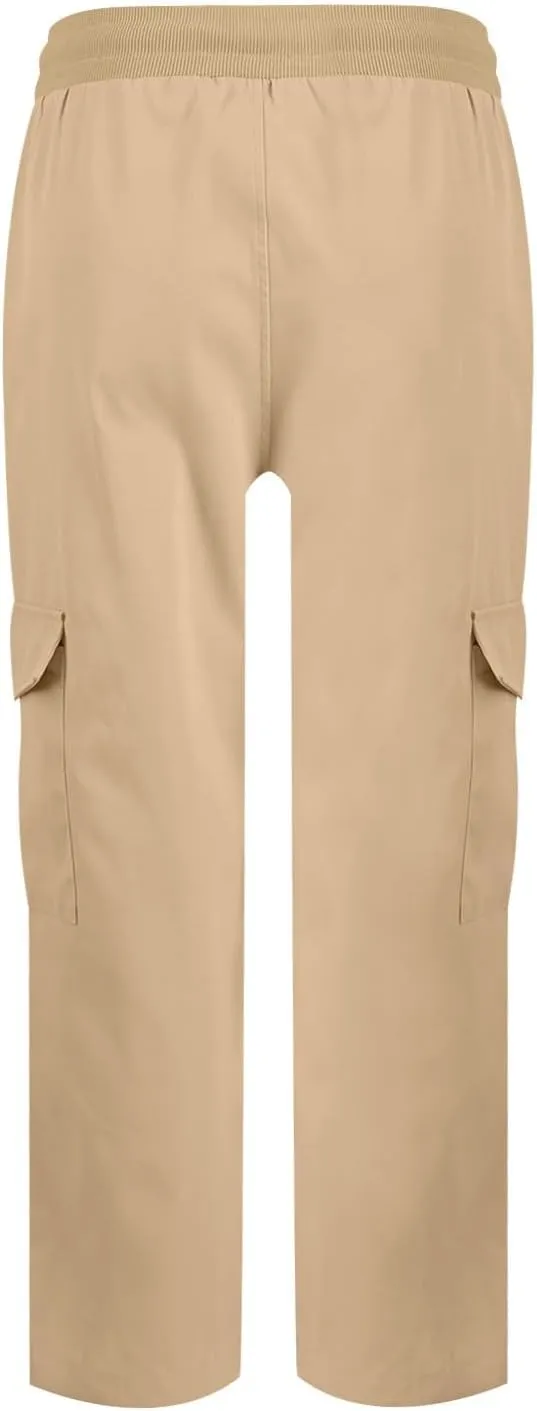 Womens Cargo Pants Casual Loose Hiking Pants Drawstring High Waisted Cropped Pants Trendy Cargo Joggers with Pockets