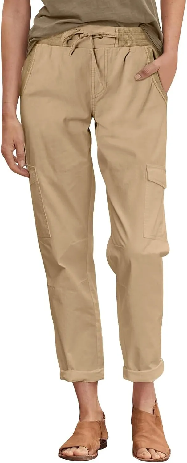 Womens Cargo Pants Casual Loose Hiking Pants Drawstring High Waisted Cropped Pants Trendy Cargo Joggers with Pockets