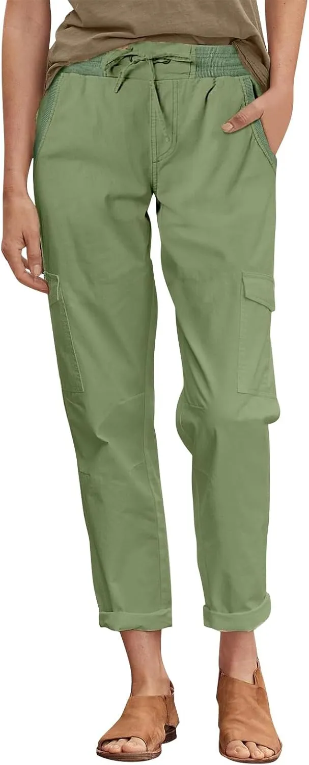 Womens Cargo Pants Casual Loose Hiking Pants Drawstring High Waisted Cropped Pants Trendy Cargo Joggers with Pockets