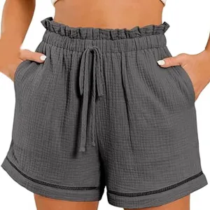 Womens Casual Shorts Elastic High Waisted Wide Leg Shorts 2024 Vacation Resort Beach Cruise Shorts with Pocket Summer