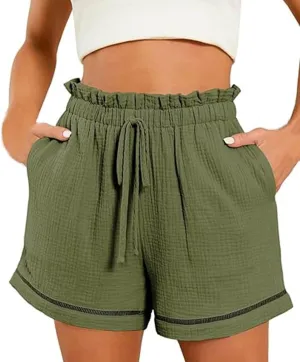Womens Casual Shorts Elastic High Waisted Wide Leg Shorts 2024 Vacation Resort Beach Cruise Shorts with Pocket Summer