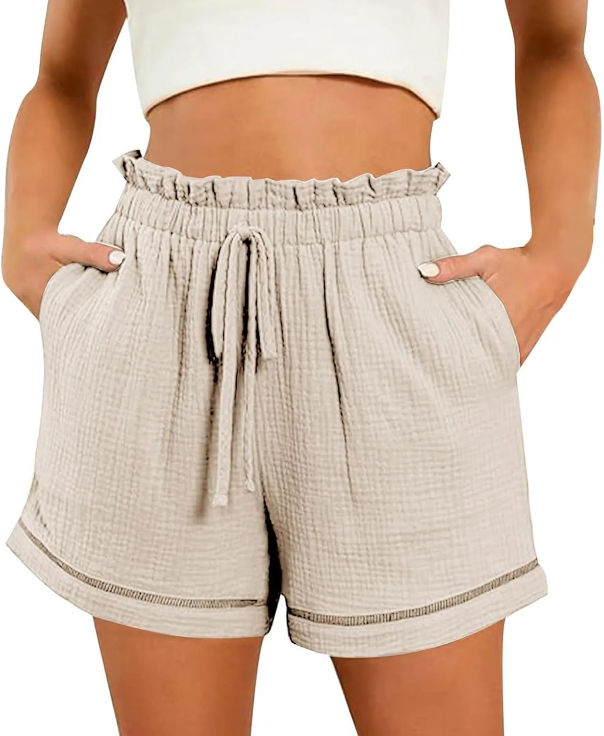 Womens Casual Shorts Elastic High Waisted Wide Leg Shorts 2024 Vacation Resort Beach Cruise Shorts with Pocket Summer