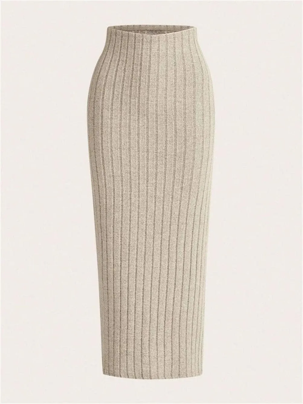 Women's Casual Solid Color Ribbed Knit Pencil Skirt Women Elegant High Waist Slim Fit Long Skirt