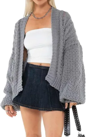 Womens Chunky Cardigan Lantern Sleeve Open Front Sweaters Loose Cable Knit Oversized Cardigans Outwear Coats