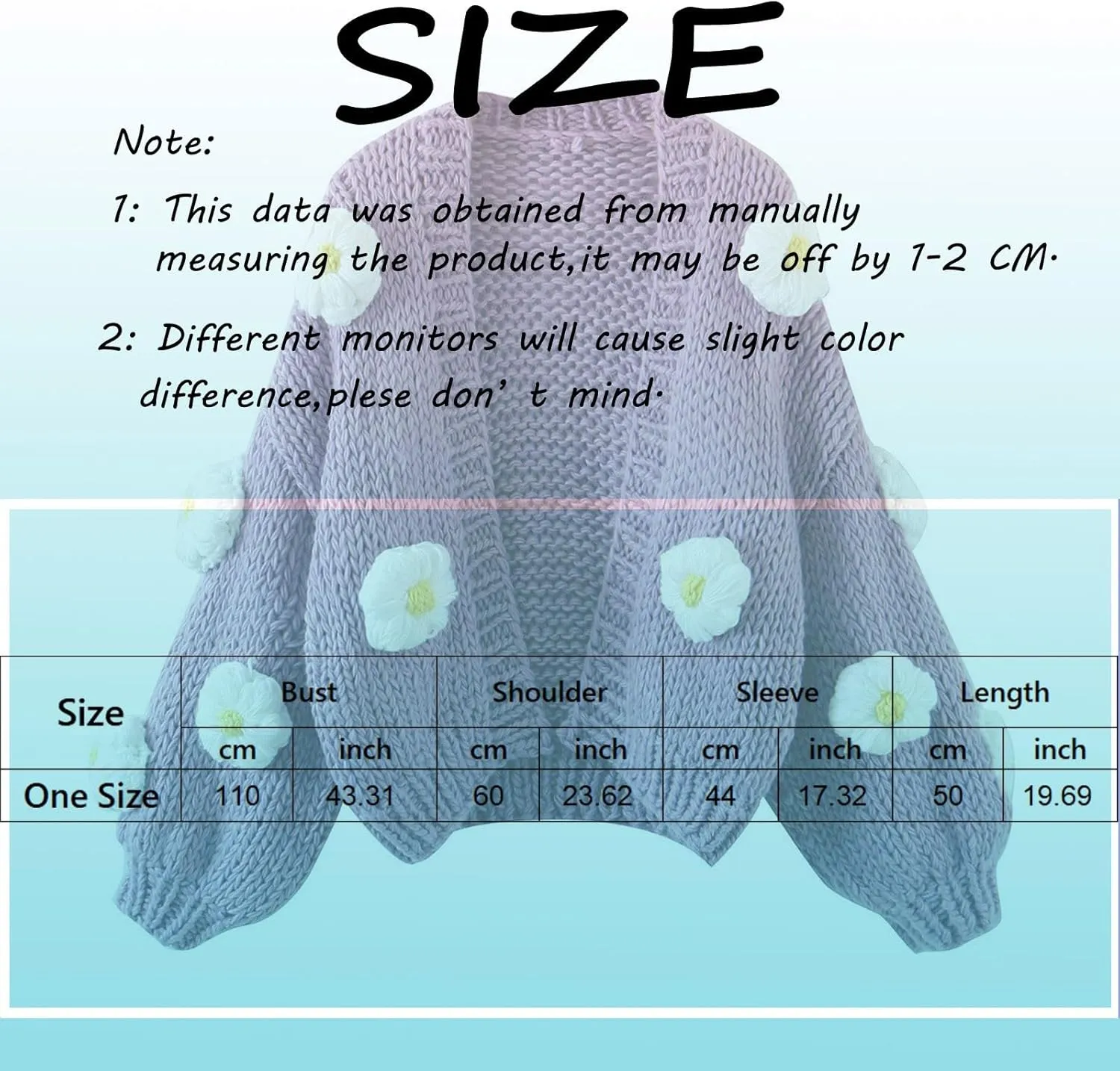 Women's Cute 3D Flower Print Cardigan Sweater Long Sleeve V Neck Open Front Crop Knit Oversized Loose Chunky Coat