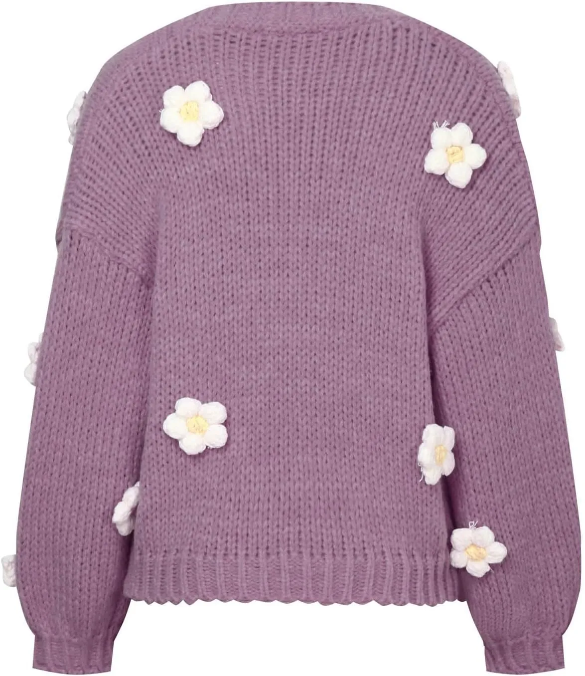 Women's Cute 3D Flower Print Cardigan Sweater Long Sleeve V Neck Open Front Crop Knit Oversized Loose Chunky Coat