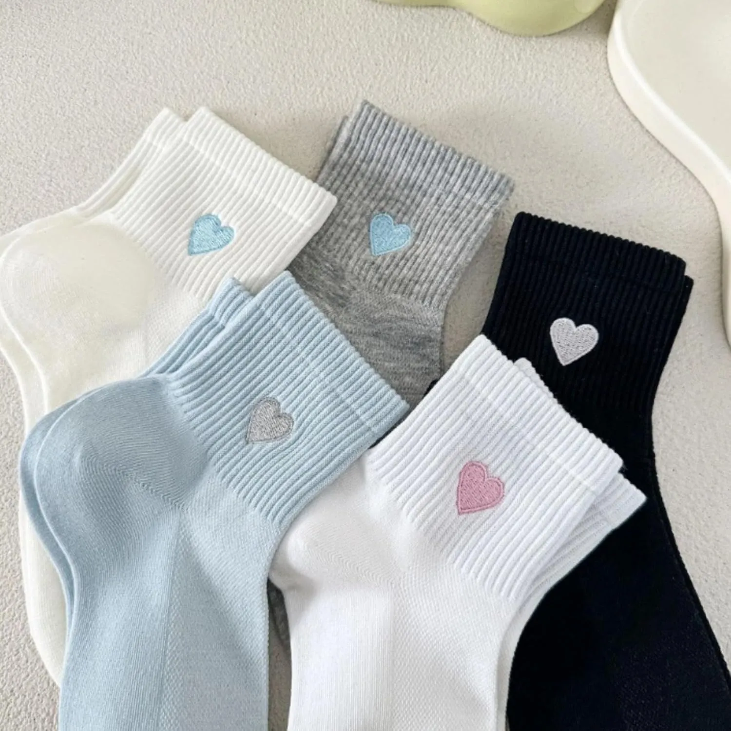 Women's Cute Cotton Athletic Socks with Heart Embroidered Thin Mesh Breathable Casual Aesthetic Ankle Socks Gifts