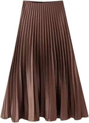 Women's Elegant Pleated Simple A-Line Long Skirt Summer Casual Versatile Skirt