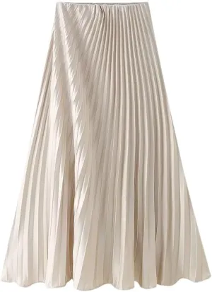 Women's Elegant Pleated Simple A-Line Long Skirt Summer Casual Versatile Skirt