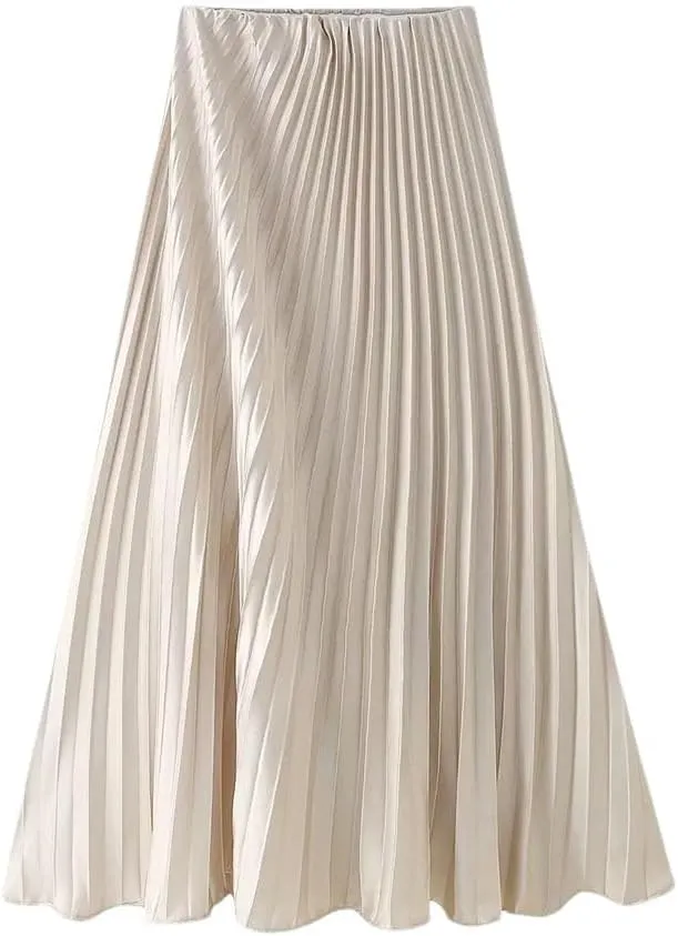 Women's Elegant Pleated Simple A-Line Long Skirt Summer Casual Versatile Skirt