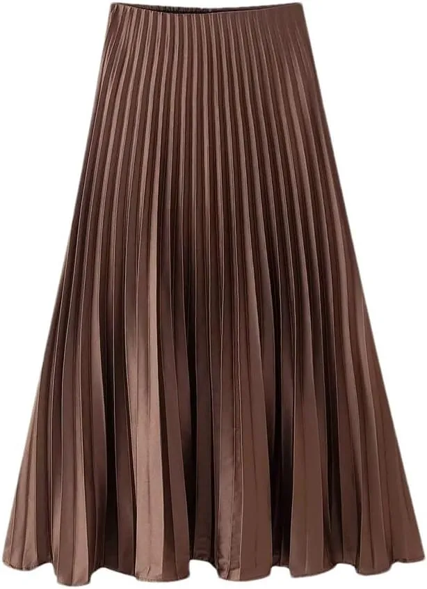 Women's Elegant Pleated Simple A-Line Long Skirt Summer Casual Versatile Skirt