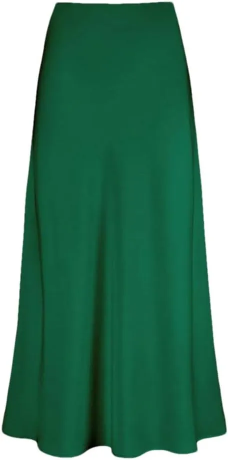Women's Elegant Satin Long Skirt High Waist Solid Color Casual Summer Women Skirt