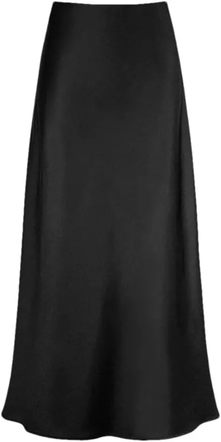 Women's Elegant Satin Long Skirt High Waist Solid Color Casual Summer Women Skirt