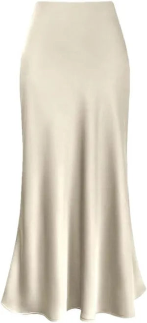 Women's Elegant Satin Long Skirt High Waist Solid Color Casual Summer Women Skirt