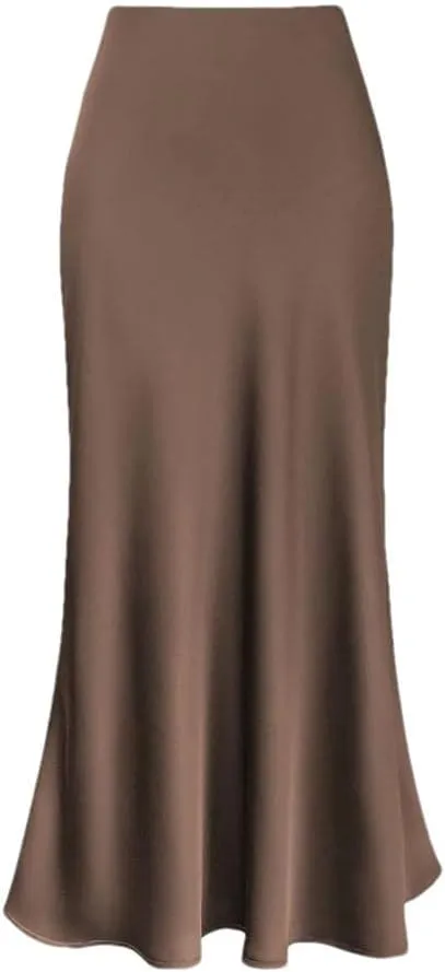 Women's Elegant Satin Long Skirt High Waist Solid Color Casual Summer Women Skirt