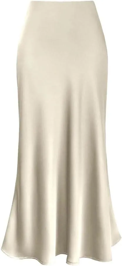Women's Elegant Satin Long Skirt High Waist Solid Color Casual Summer Women Skirt