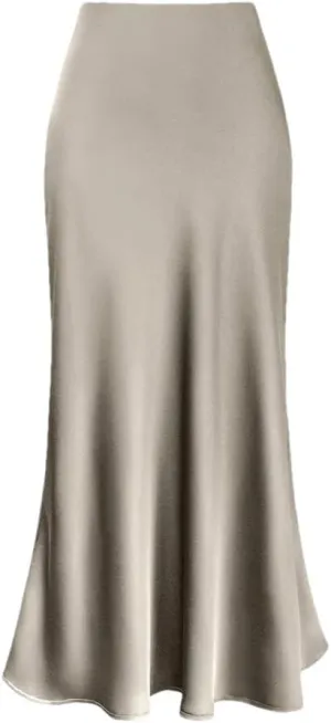 Women's Elegant Satin Long Skirt High Waist Solid Color Casual Summer Women Skirt