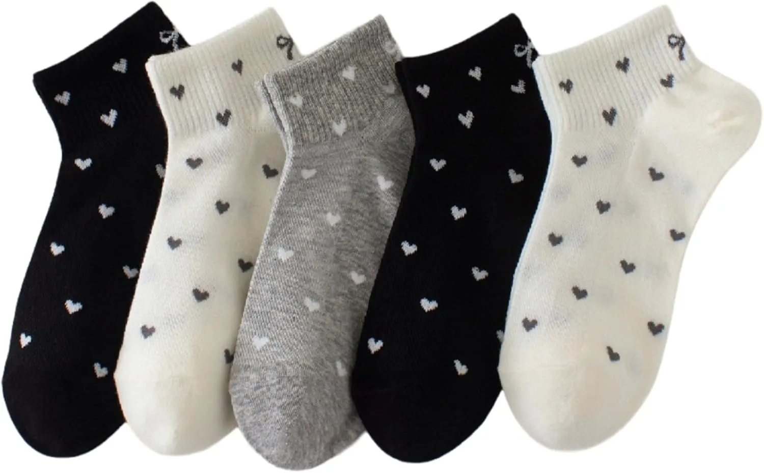 Women's Heart Pattern Ankle Socks with Bows Summer Cute Soft Breathable Cotton Casual No Show Athletic Socks Gifts