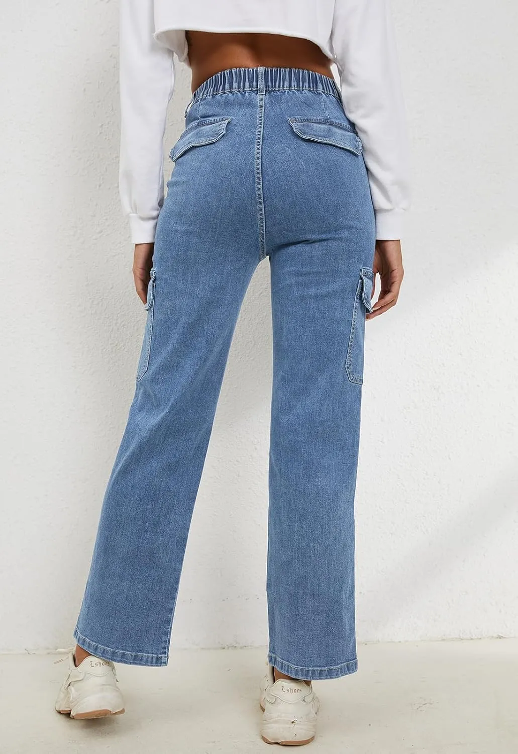Women's High Waisted Cargo Jeans Stretch Wide Leg Denim Pants Trendy