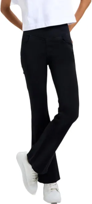 Women's High Waisted Crossover Butt-Lifting V-Waisted Flare Jeans Yoga Denim Pants with Double Pockets