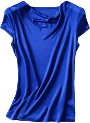 Women's Knit Drape V Neck T-Shirts Solid Color Short Sleeve Tops