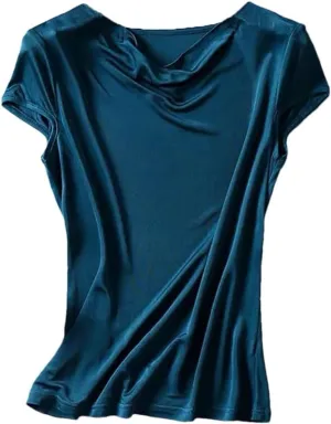 Women's Knit Drape V Neck T-Shirts Solid Color Short Sleeve Tops