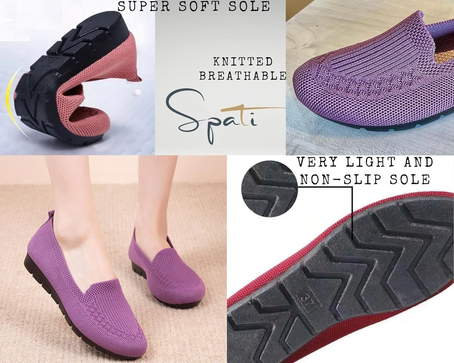 Women's Knitted Flat Shoes Lightweight Comfortable Loafers Women Footwear Slip On Casual Breathable Mesh Walking Shoes Female Round Toe Black, Pink, Purple, Red, Navy Blue, Grey, Beige