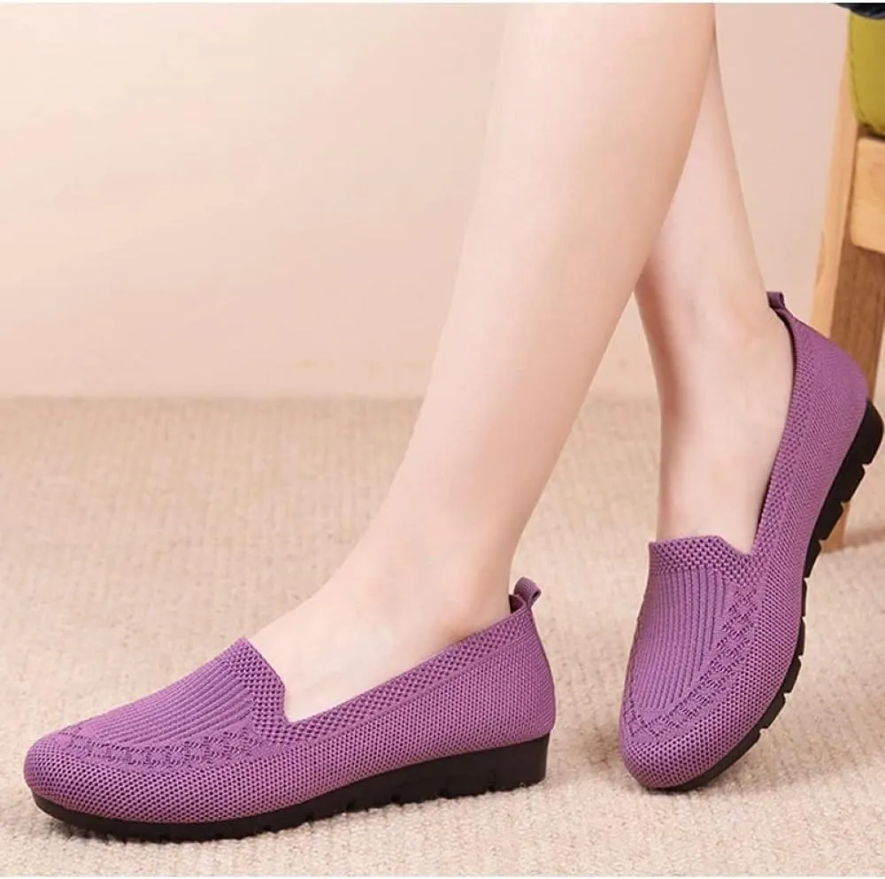 Women's Knitted Flat Shoes Lightweight Comfortable Loafers Women Footwear Slip On Casual Breathable Mesh Walking Shoes Female Round Toe Black, Pink, Purple, Red, Navy Blue, Grey, Beige