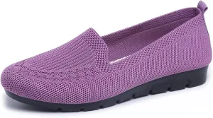 Women's Knitted Flat Shoes Lightweight Comfortable Loafers Women Footwear Slip On Casual Breathable Mesh Walking Shoes Female Round Toe Black, Pink, Purple, Red, Navy Blue, Grey, Beige
