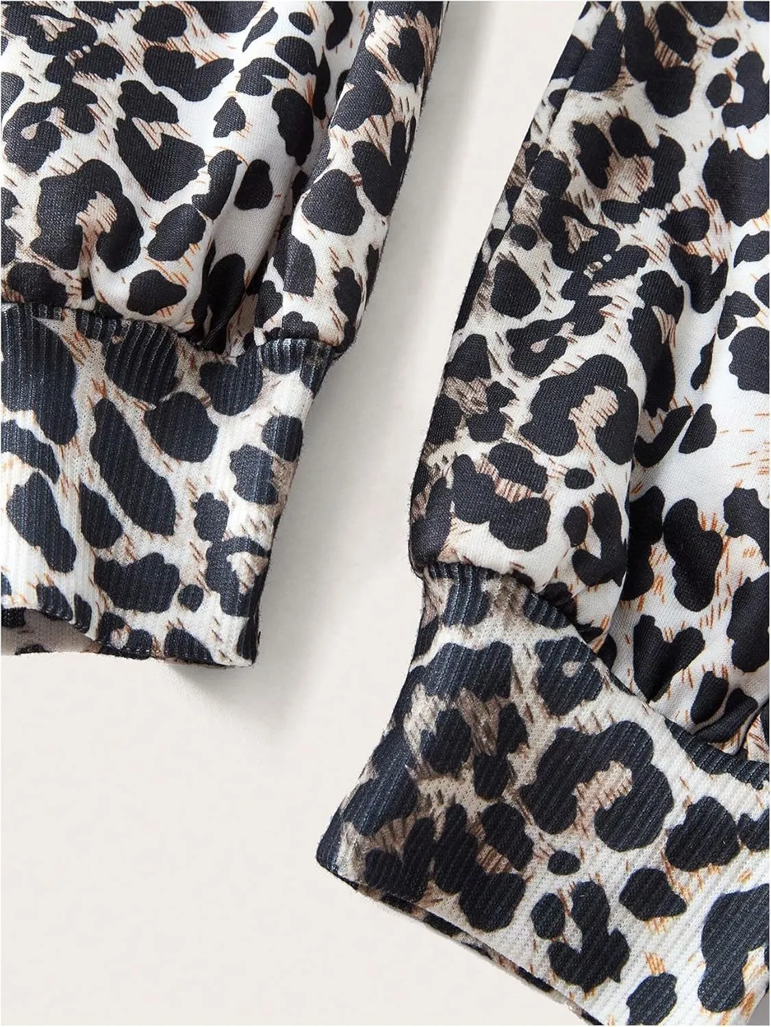 Women's Leopard Print Drawstring Crop Hoodie Drop Shoulder Long Sleeve Sweatshirt