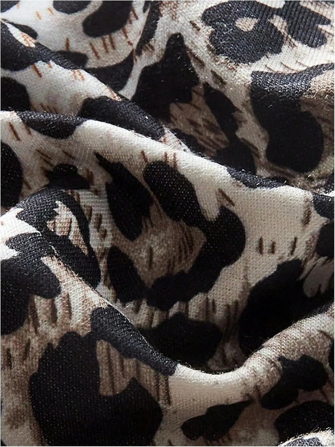 Women's Leopard Print Drawstring Crop Hoodie Drop Shoulder Long Sleeve Sweatshirt